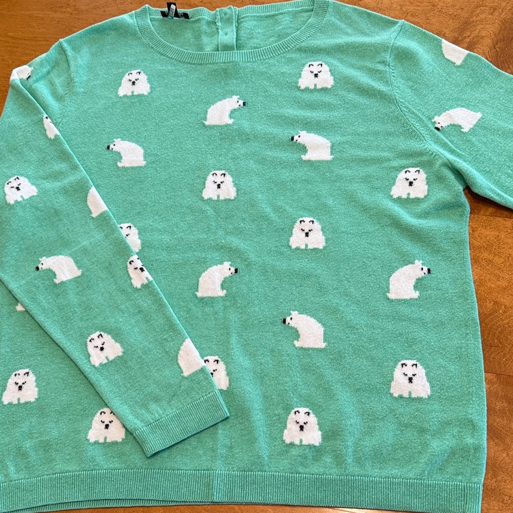 Talbots Super Cute Polar Bear Pattern Sweater SZ XL by n Green